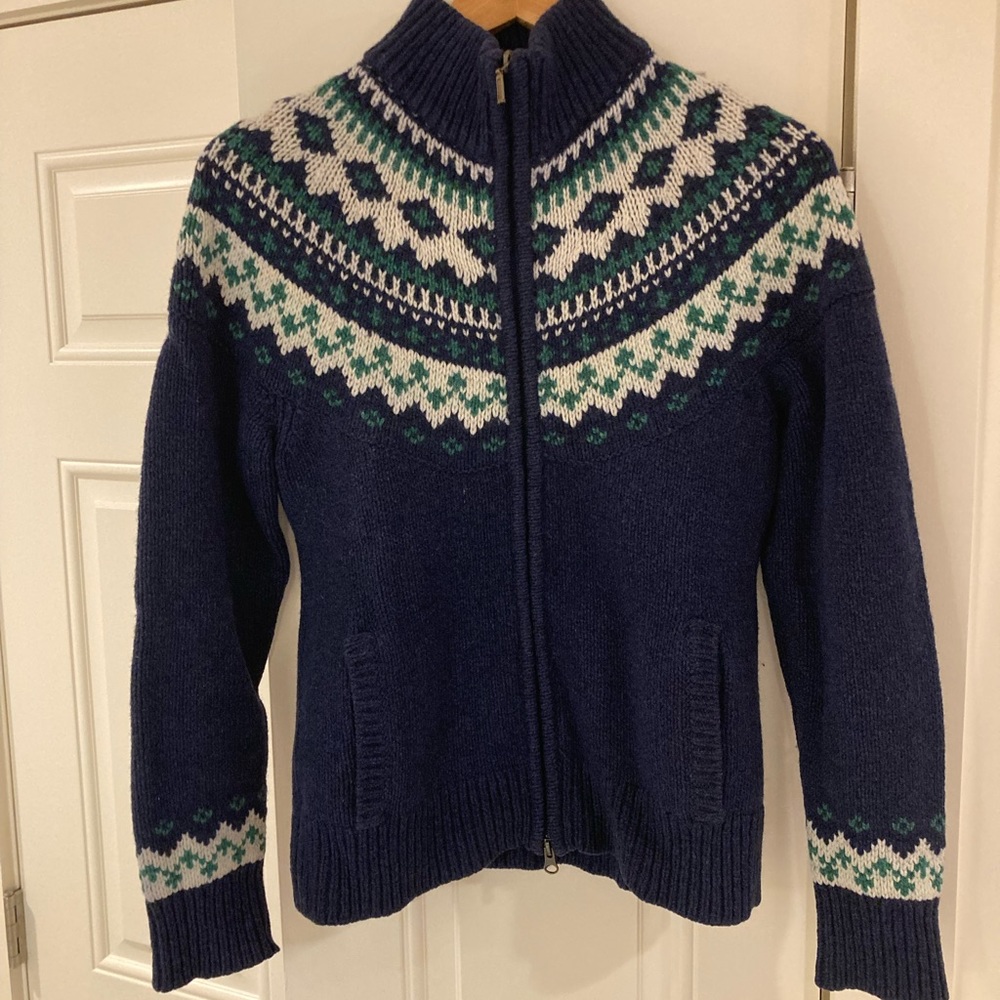 LL Bean Fair Isle 100% Wool Double Zip Sweater